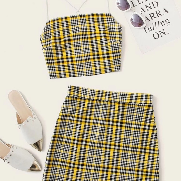 SHEIN Dresses & Skirts - 💥CRISSCROSS TIE BACK PLAID TOP & MINI SKIRT SET💥
